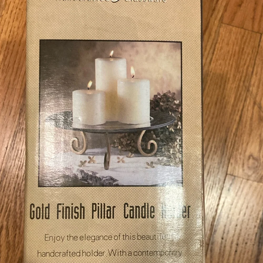 Candle Set: 3 pcs +  Holder Gold Finish   -  NIB